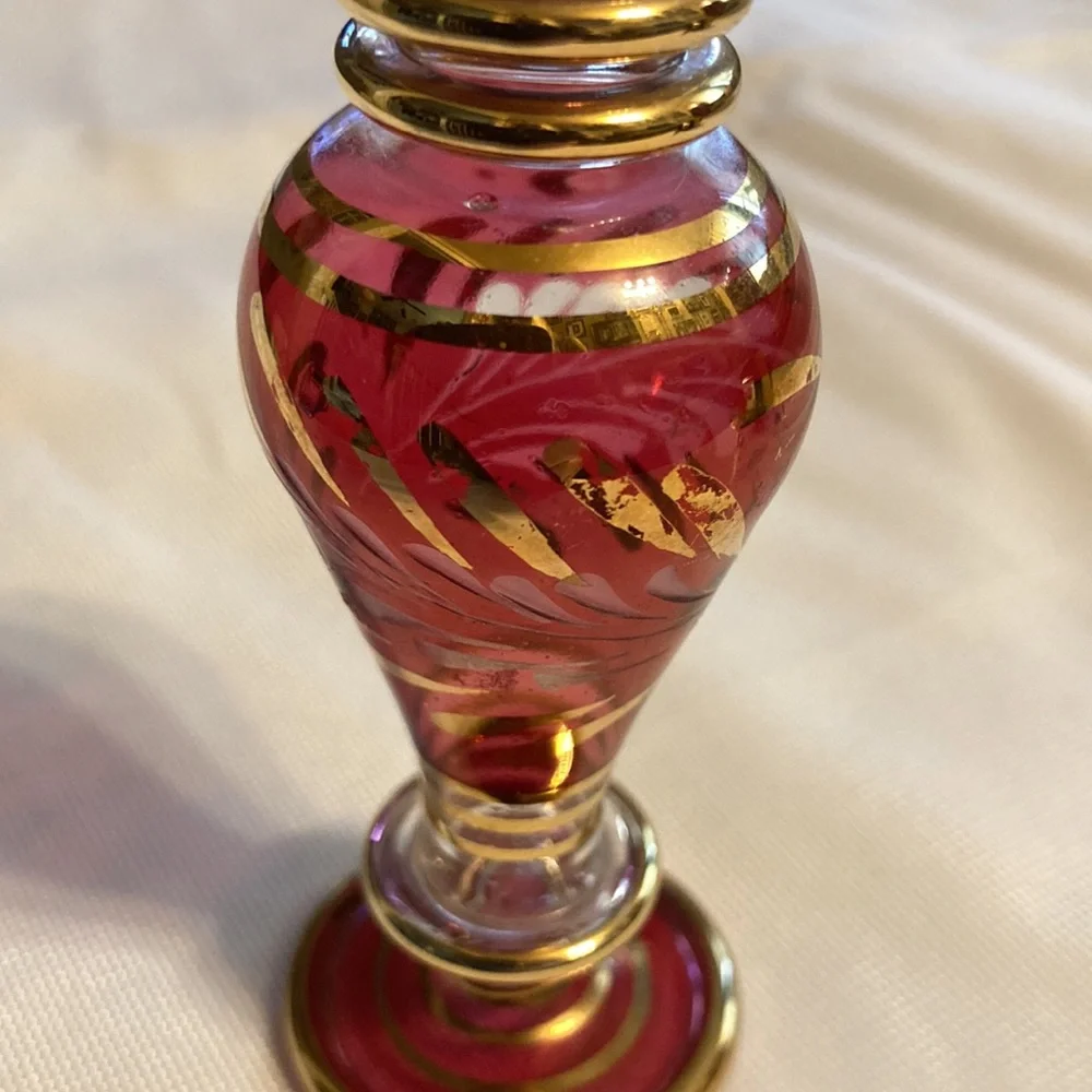 Vintage blown glass perfume bottle raspberry and gold - Picture 10 of 10